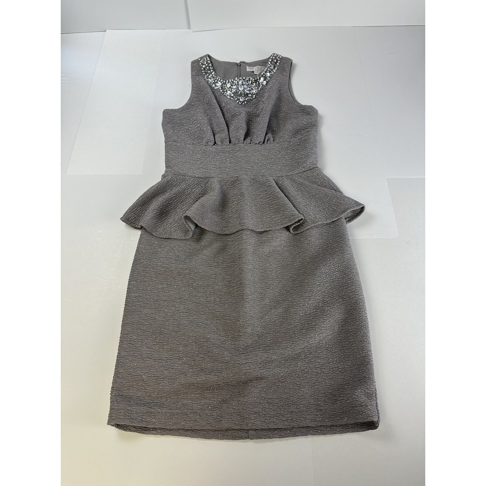 Jackie Jon New York Party Dress Womens 6 Silver Bodycon Beaded Cocktail Y2K